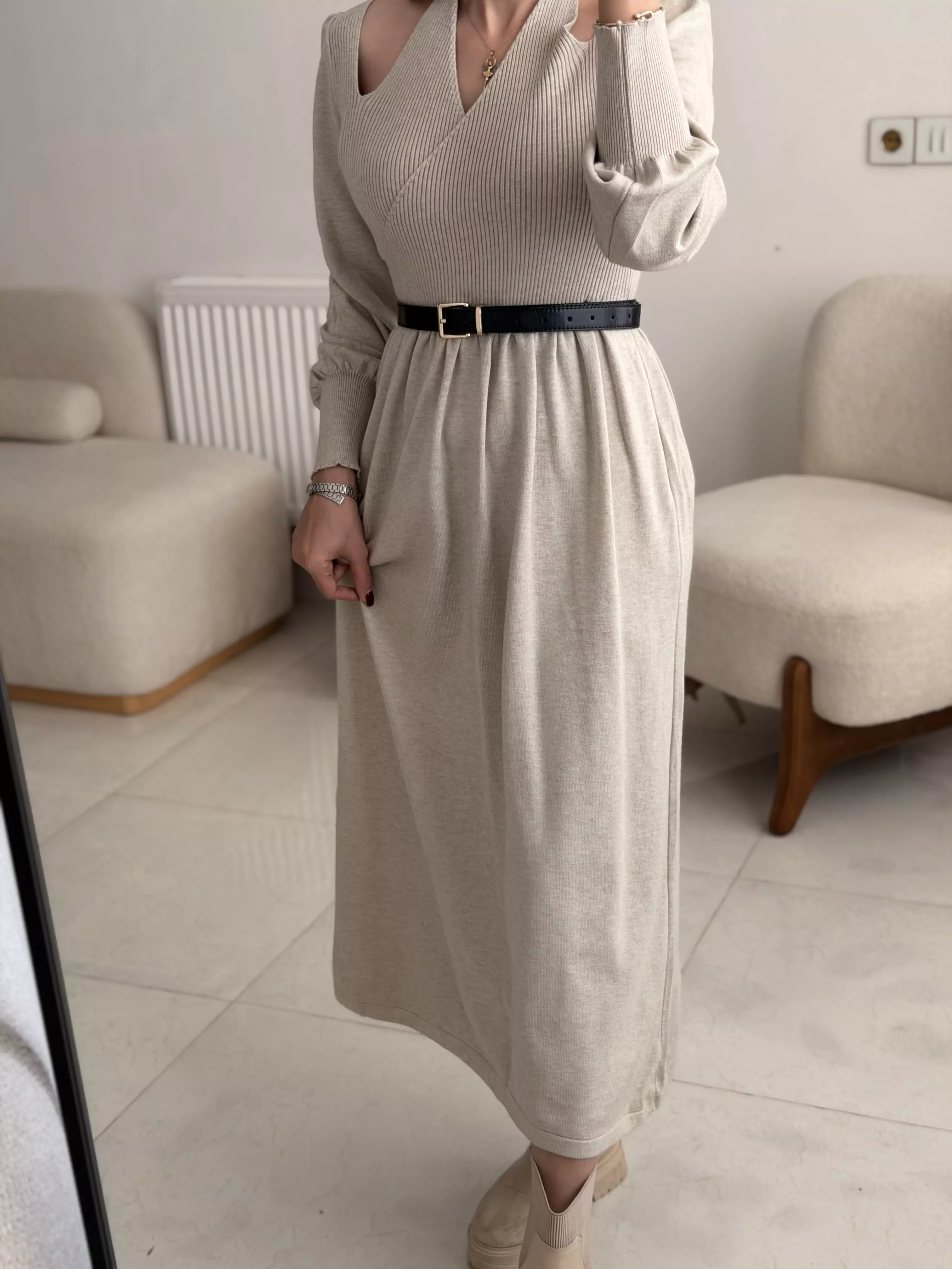 پیراهن بلند سرشانه باز 3486